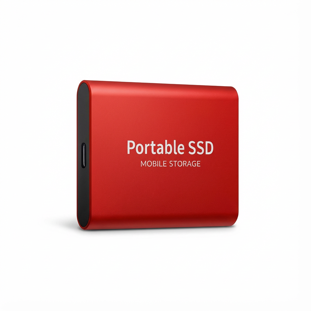 Szybka Pamięć Zewnętrzna | Obudowa Aluminiowa – przenośny dysk SSD w czerwonej aluminiowej obudowie z interfejsem USB