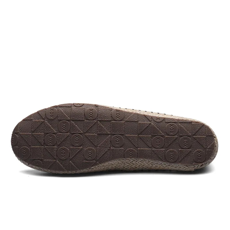 Beżowe espadryle męskie slip-on z plecioną jutą, widok pary butów