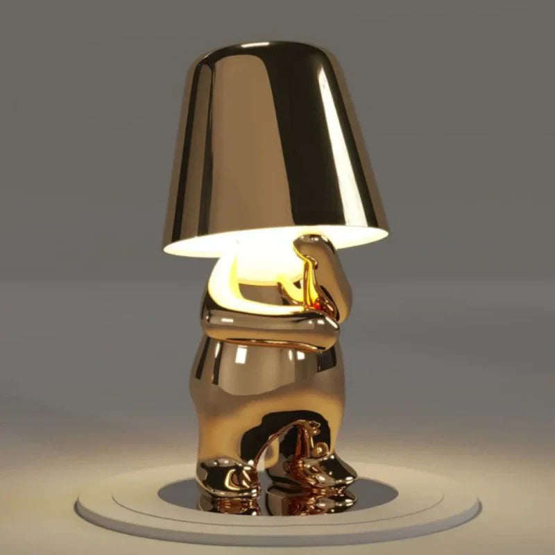 Zestaw lamp LED siedzący człowiek w różnych stylach z połyskującą powierzchnią