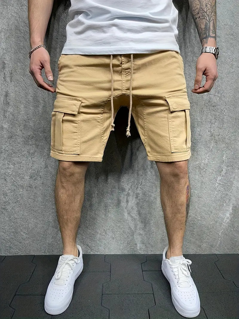 Męskie spodenki cargo w kolorze khaki z funkcjonalnymi kieszeniami i luźnym krojem na lato