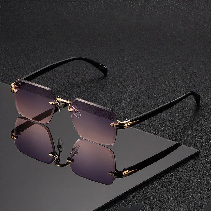 Lekkie okulary damskie rimless z gradientowymi szkłami i złotymi elementami dekoracyjnymi