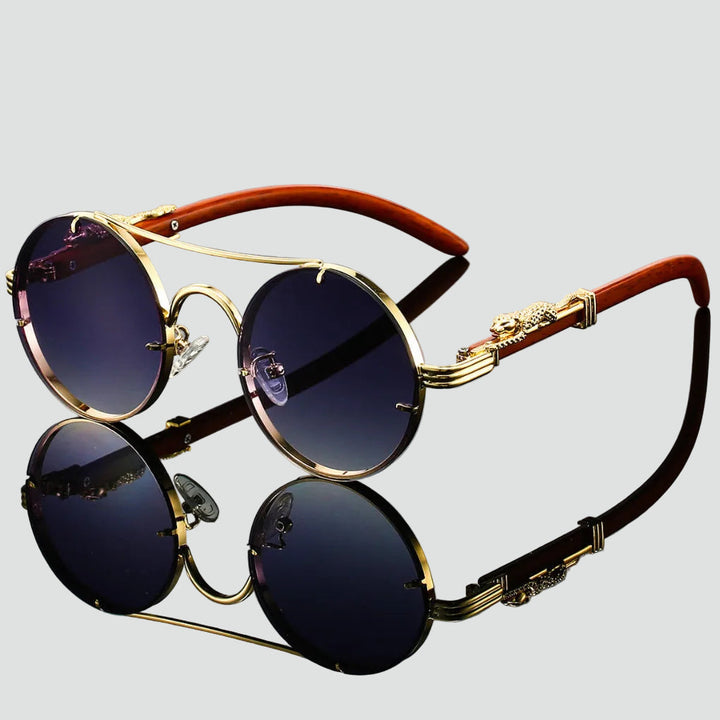 Retro okulary damskie z gradient szkłami i ozdobnymi elementami na zausznikach w złotym wykończeniu