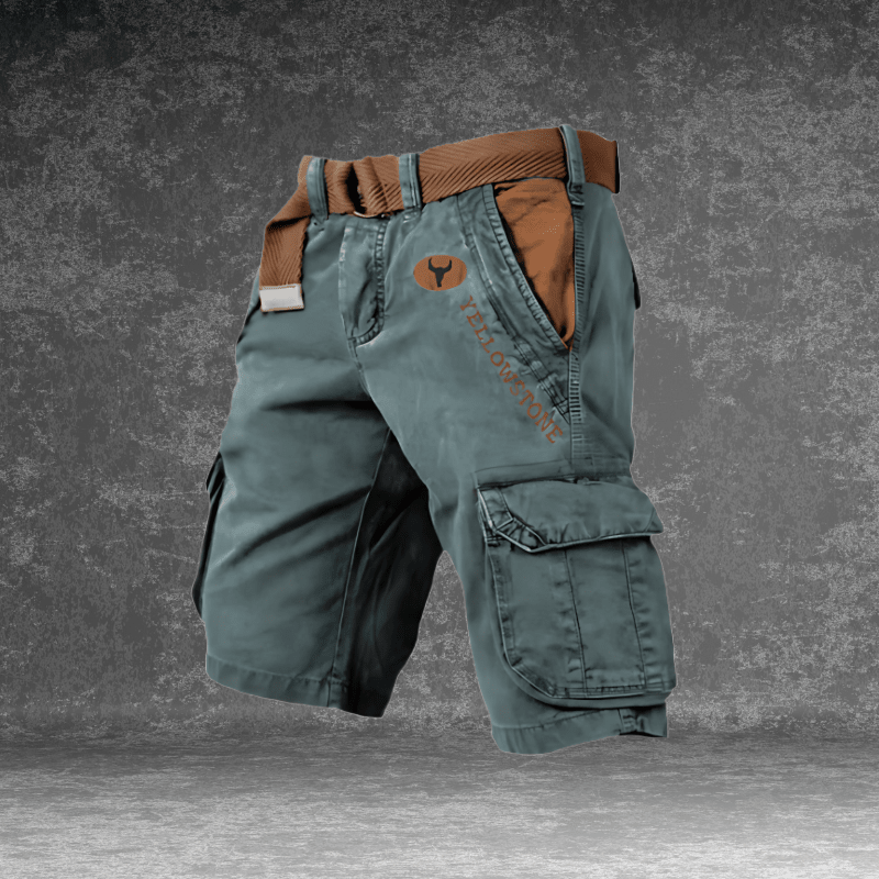 Krótkie Spodenki Cargo z Kieszeniami Letnie w kolorze khaki na modelu z paskiem