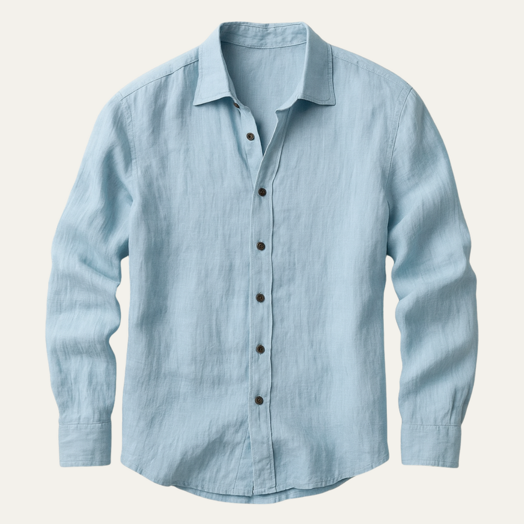 Męska koszula letnia beżowa z naturalnej tkaniny widok z boku