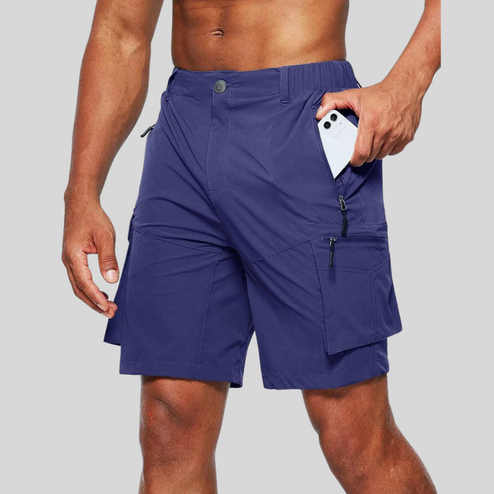 Męskie spodenki cargo z guzikiem i sznurkiem w pasie, szare szorty outdoorowe