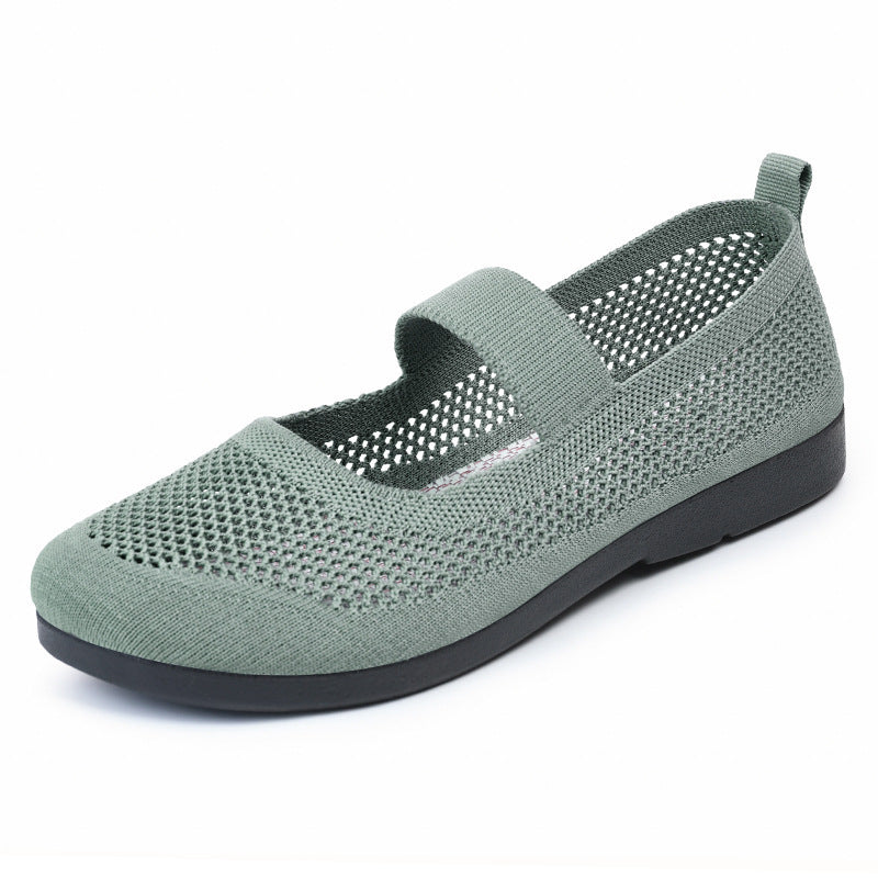 Płaskie sandały damskie Mary Jane w beżowym odcieniu z okrągłym noskiem i miękką podeszwą widok pary