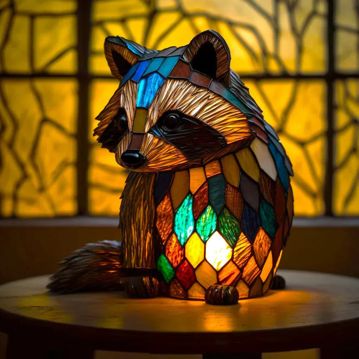 Lampa Artystyczna stołowa z malowanym szkłem przedstawiająca zwierzę w stylu witrażu klasycznego