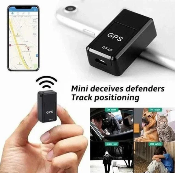 Czarny magnetyczny lokalizator GPS z oznaczeniem GF-07 do monitorowania pojazdów