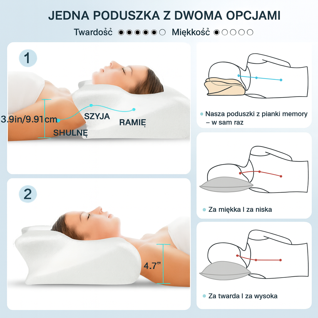 Ergonomiczna poduszka do spania z pianką z pamięcią kształtu na jasnej pościeli lnianej