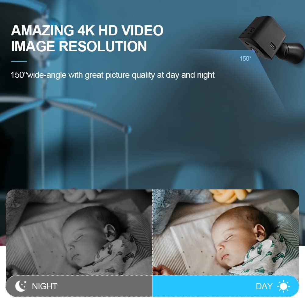 Ukryta kamera wewnętrzna 4K z szerokokątnym obiektywem 150 stopni i trybem nocnym IR